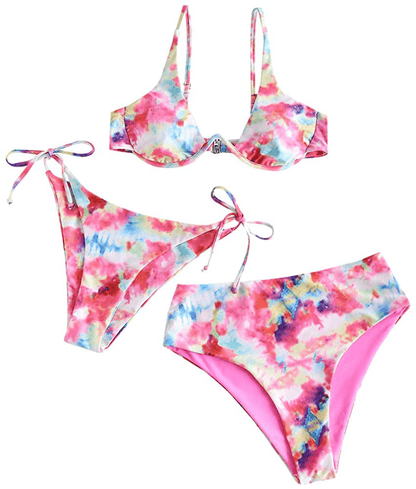 ZAFUL Women's Leopard Print Underwire High Cut Triangle Bikini Set Swimsuit Apparel & Accessories > Clothing > Swimwear ZAFUL D-hot Pink Large 