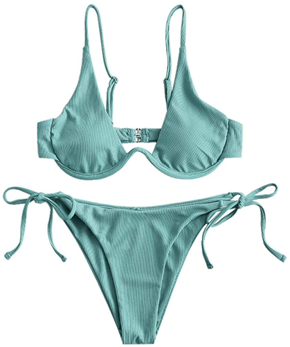 ZAFUL Women's Leopard Print Underwire High Cut Triangle Bikini Set Swimsuit Apparel & Accessories > Clothing > Swimwear ZAFUL J-light Green Small 
