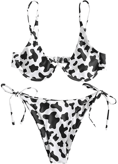 ZAFUL Women's Leopard Print Underwire High Cut Triangle Bikini Set Swimsuit Apparel & Accessories > Clothing > Swimwear ZAFUL F-black Large 