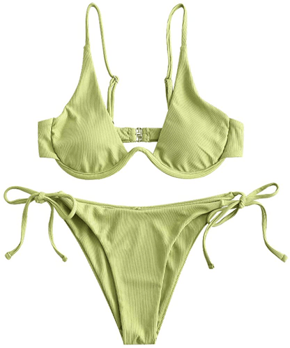 ZAFUL Women's Leopard Print Underwire High Cut Triangle Bikini Set Swimsuit Apparel & Accessories > Clothing > Swimwear ZAFUL B-green Snake Large 