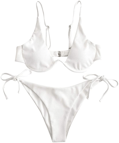 ZAFUL Women's Leopard Print Underwire High Cut Triangle Bikini Set Swimsuit Apparel & Accessories > Clothing > Swimwear ZAFUL B-white Large 
