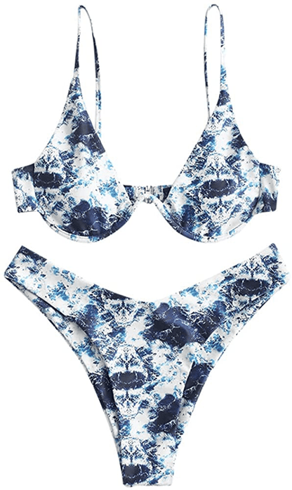 ZAFUL Women's Leopard Print Underwire High Cut Triangle Bikini Set Swimsuit Apparel & Accessories > Clothing > Swimwear ZAFUL I-lapis Blue Small 
