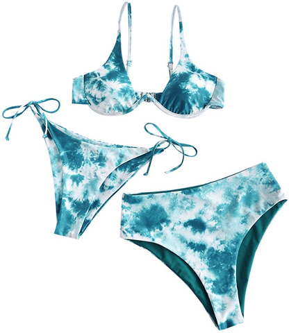 ZAFUL Women's Leopard Print Underwire High Cut Triangle Bikini Set Swimsuit Apparel & Accessories > Clothing > Swimwear ZAFUL D-sea Green Small 