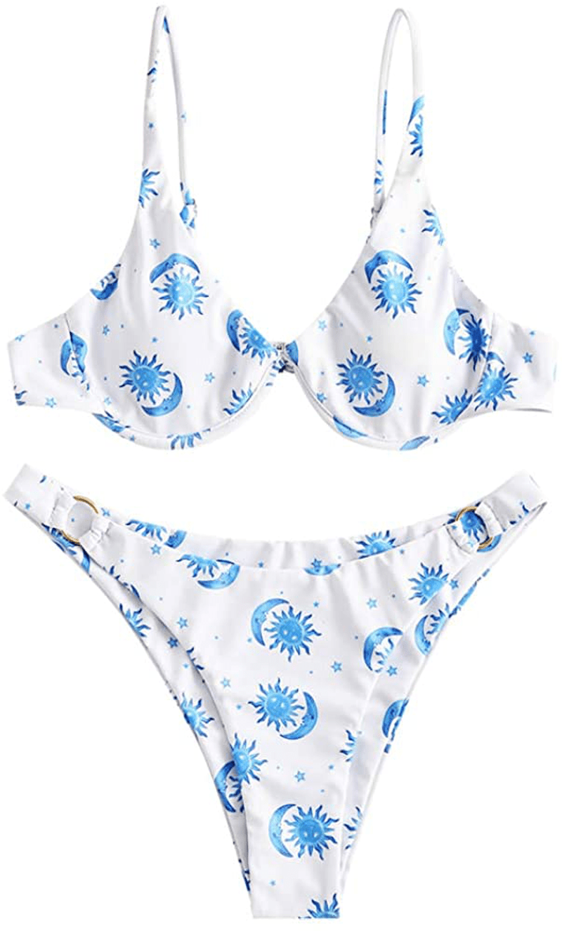 ZAFUL Women's Leopard Print Underwire High Cut Triangle Bikini Set Swimsuit Apparel & Accessories > Clothing > Swimwear ZAFUL K-white Small 