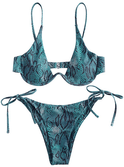 ZAFUL Women's Leopard Print Underwire High Cut Triangle Bikini Set Swimsuit Apparel & Accessories > Clothing > Swimwear ZAFUL F-multi-a Large 