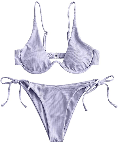 ZAFUL Women's Leopard Print Underwire High Cut Triangle Bikini Set Swimsuit Apparel & Accessories > Clothing > Swimwear ZAFUL J-light Purple Medium 