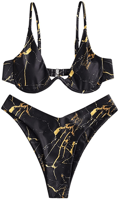 ZAFUL Women's Leopard Print Underwire High Cut Triangle Bikini Set Swimsuit Apparel & Accessories > Clothing > Swimwear ZAFUL I-black Small 