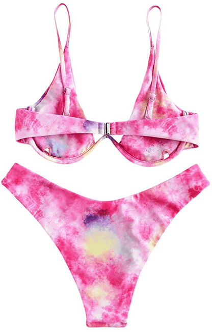 ZAFUL Women's Leopard Print Underwire High Cut Triangle Bikini Set Swimsuit Apparel & Accessories > Clothing > Swimwear ZAFUL E-hot Pink Large 