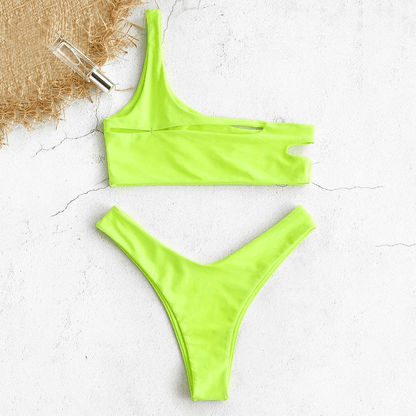 ZAFUL Women's One Shoulder Cut Out Ribbed Bandeau Bikini Set Two Piece Swimsuit Apparel & Accessories > Clothing > Swimwear ZAFUL   