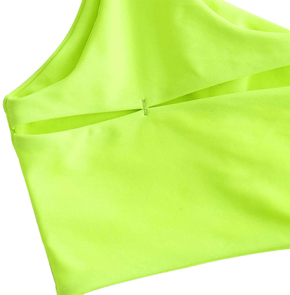 ZAFUL Women's One Shoulder Cut Out Ribbed Bandeau Bikini Set Two Piece Swimsuit Apparel & Accessories > Clothing > Swimwear ZAFUL   