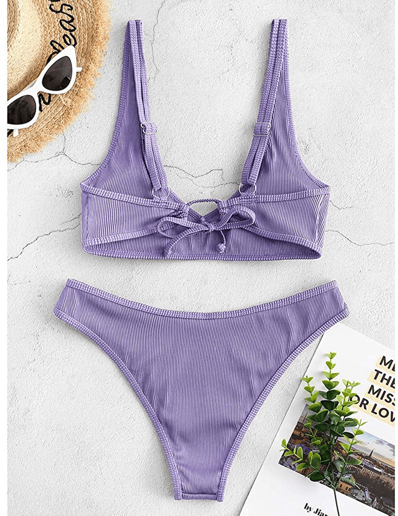 ZAFUL Women's Scoop Neck Padded Printed High Cut Bikini Set Two Piece Swimsuit Apparel & Accessories > Clothing > Swimwear ZAFUL   