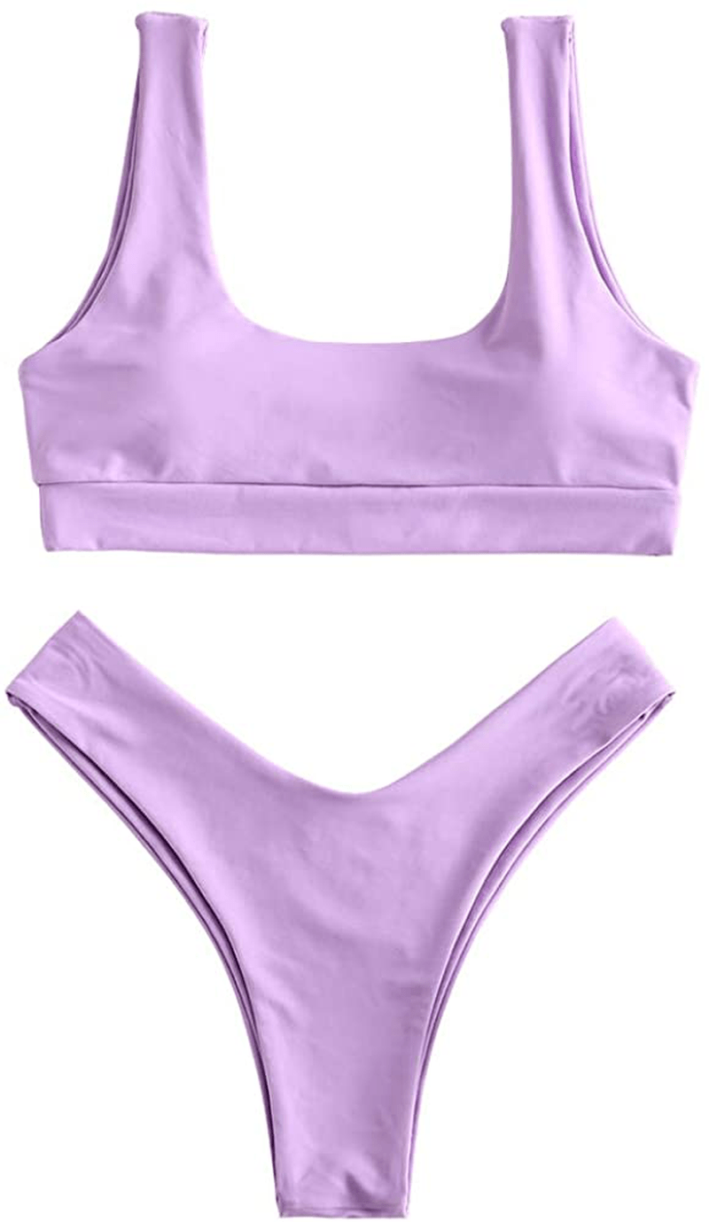 ZAFUL Women's Scoop Neck Padded Printed High Cut Bikini Set Two Piece Swimsuit Apparel & Accessories > Clothing > Swimwear ZAFUL C-marve Large 