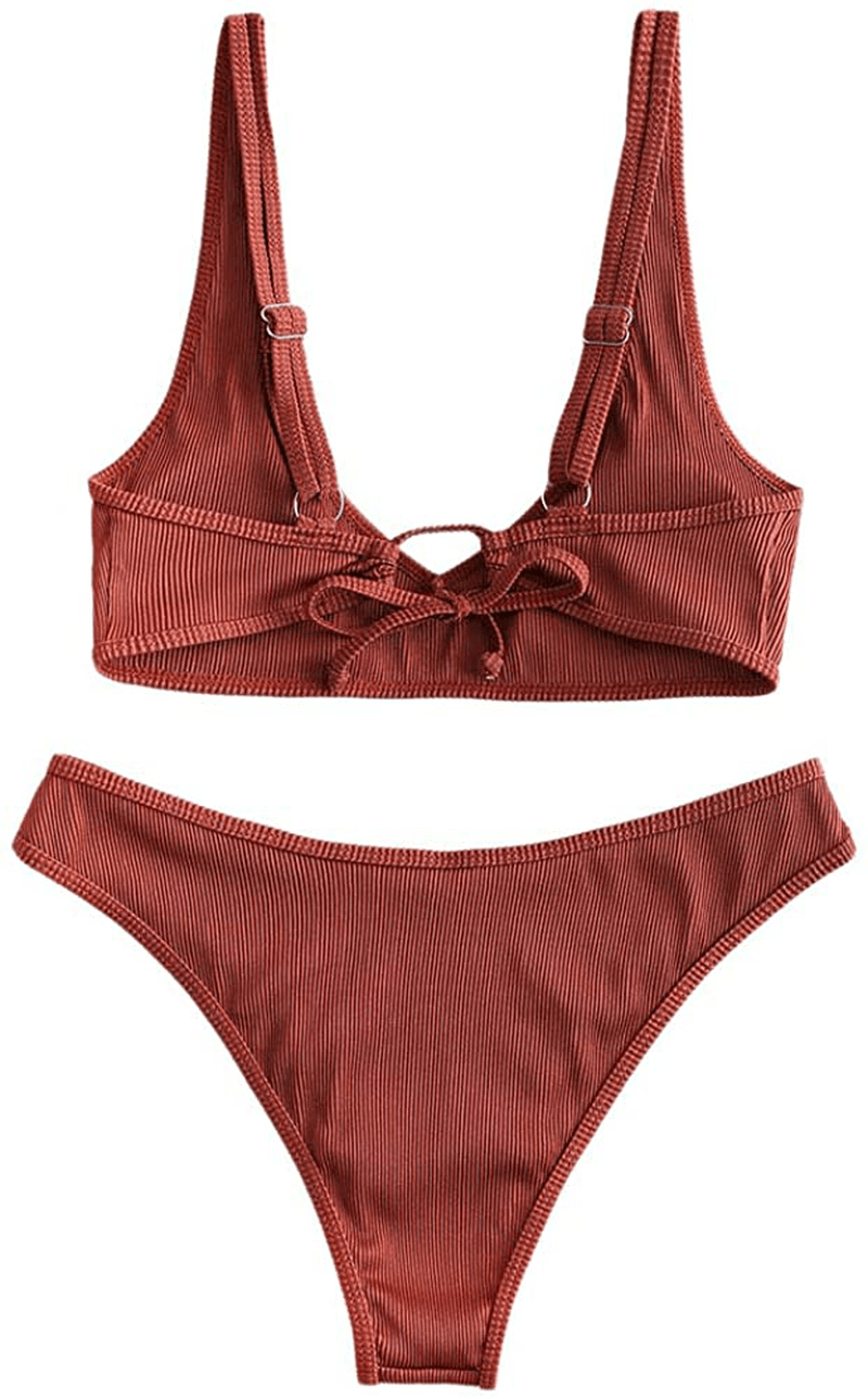 ZAFUL Women's Scoop Neck Padded Printed High Cut Bikini Set Two Piece Swimsuit Apparel & Accessories > Clothing > Swimwear ZAFUL   
