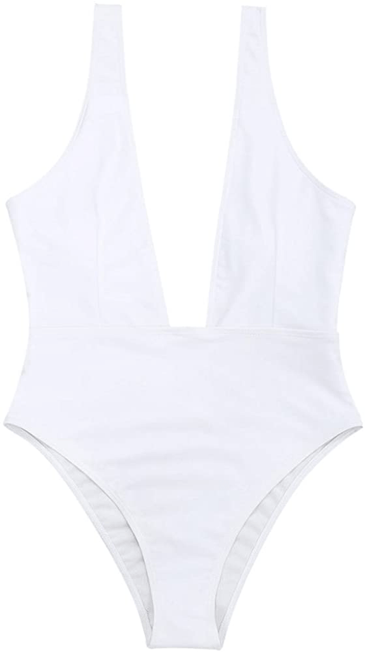 ZAFUL Women'S Sexy Plunging Neck Solid Color One Piece Swimwear Apparel & Accessories > Clothing > Swimwear Kylie Max   