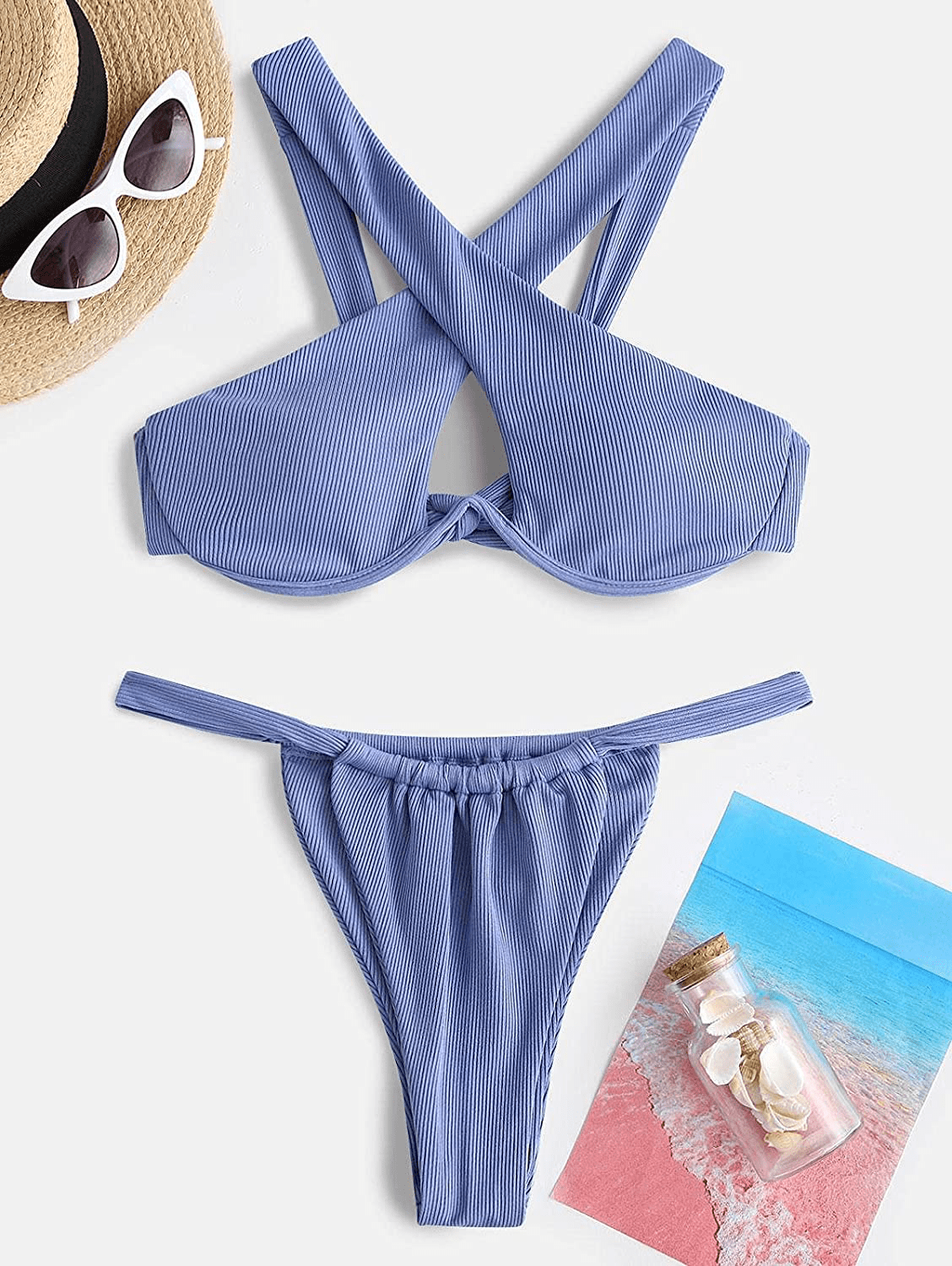 ZAFUL Women's Sexy Push-up Bandage Bikini Criss Cross Swimsuits Cheeky Two Pieces Swimwear Apparel & Accessories > Clothing > Swimwear ZAFUL   