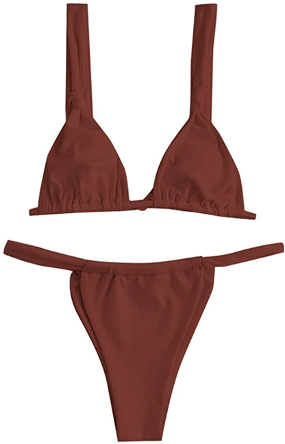 ZAFUL Women's Sexy Push-up Bandage Bikini Criss Cross Swimsuits Cheeky Two Pieces Swimwear Apparel & Accessories > Clothing > Swimwear ZAFUL Coffee Large 