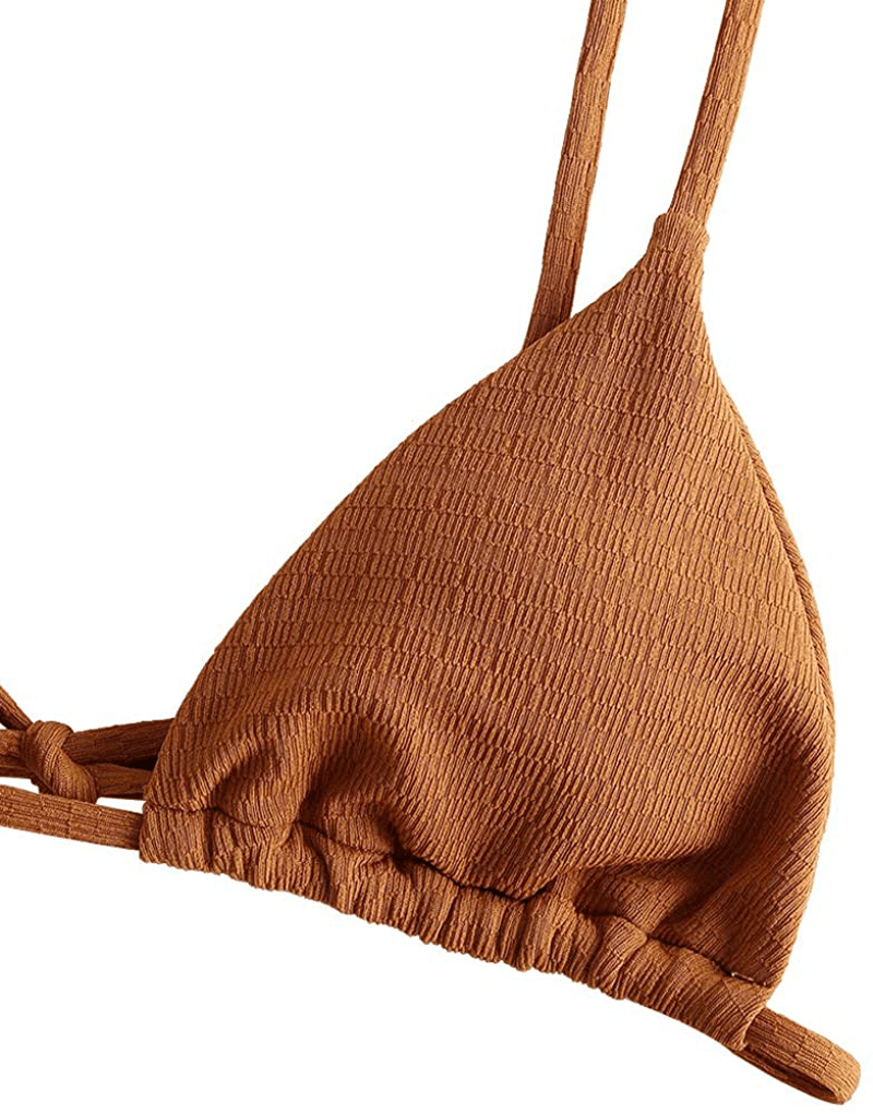 ZAFUL Women'S Sexy Spaghetti Strap Smocked String Triangle 2 Piece Bikini Set Swimsuits Apparel & Accessories > Clothing > Swimwear Kylie Max   