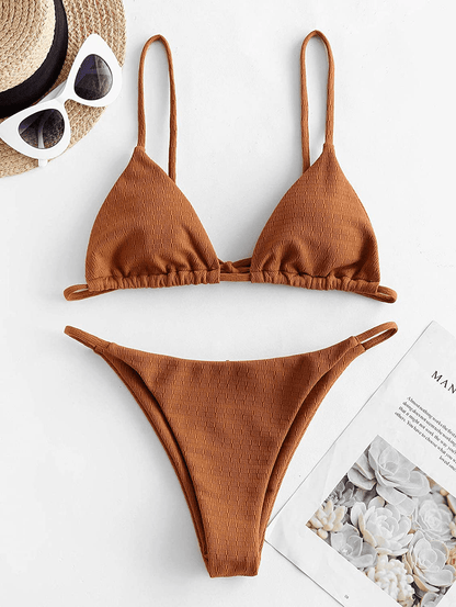 ZAFUL Women'S Sexy Spaghetti Strap Smocked String Triangle 2 Piece Bikini Set Swimsuits Apparel & Accessories > Clothing > Swimwear Kylie Max   
