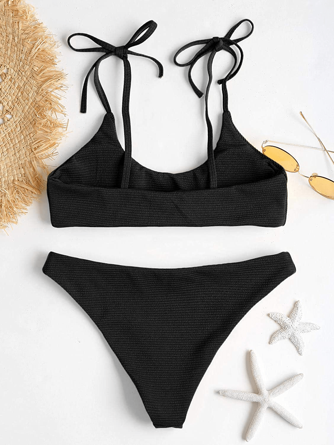 ZAFUL Women's Sexy Tie Shoulders Ribbed Bikini Set Padded Strap Triangle Swimsuit Apparel & Accessories > Clothing > Swimwear ZAFUL   