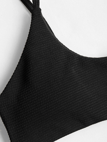 ZAFUL Women's Sexy Tie Shoulders Ribbed Bikini Set Padded Strap Triangle Swimsuit Apparel & Accessories > Clothing > Swimwear ZAFUL   