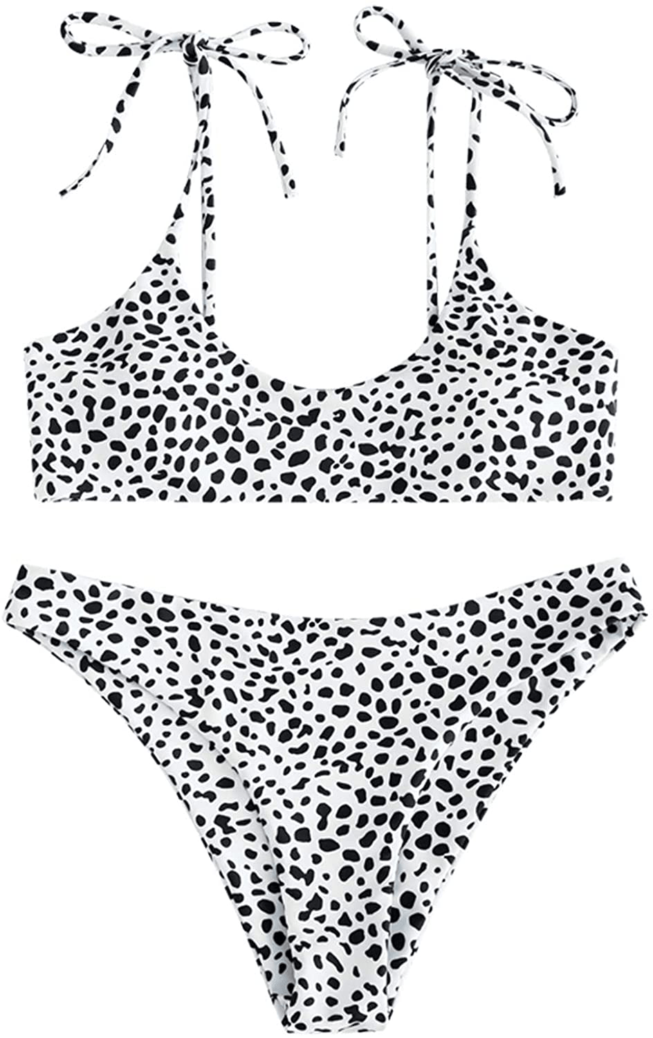 ZAFUL Women's Sexy Tie Shoulders Ribbed Bikini Set Padded Strap Triangle Swimsuit Apparel & Accessories > Clothing > Swimwear ZAFUL White Small 
