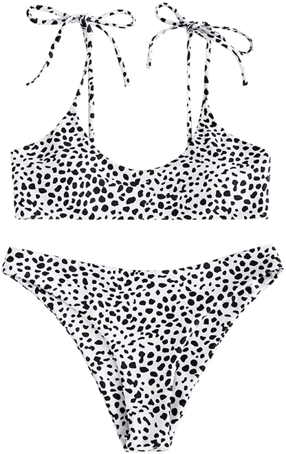 ZAFUL Women's Sexy Tie Shoulders Ribbed Bikini Set Padded Strap Triangle Swimsuit Apparel & Accessories > Clothing > Swimwear ZAFUL White Small 