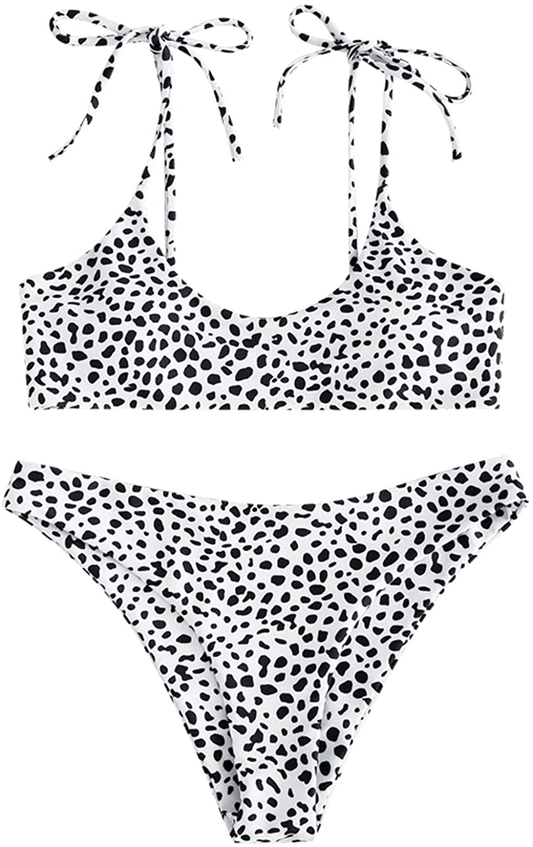 ZAFUL Women's Sexy Tie Shoulders Ribbed Bikini Set Padded Strap Triangle Swimsuit Apparel & Accessories > Clothing > Swimwear ZAFUL White Small 
