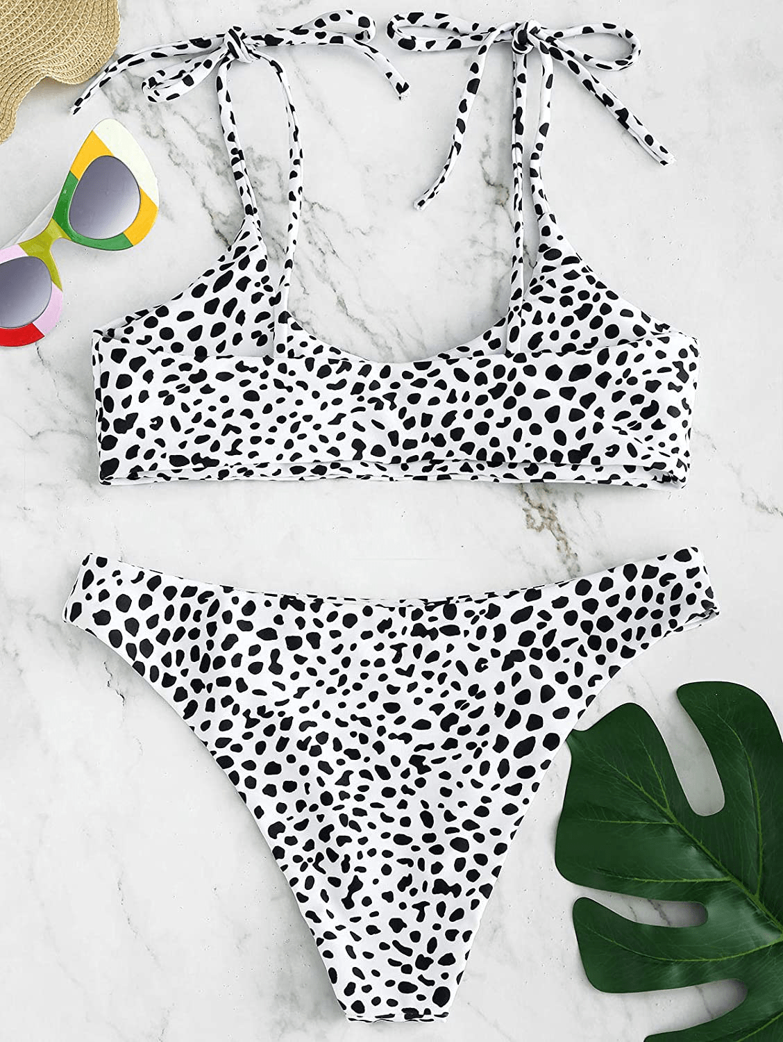 ZAFUL Women's Sexy Tie Shoulders Ribbed Bikini Set Padded Strap Triangle Swimsuit Apparel & Accessories > Clothing > Swimwear ZAFUL   