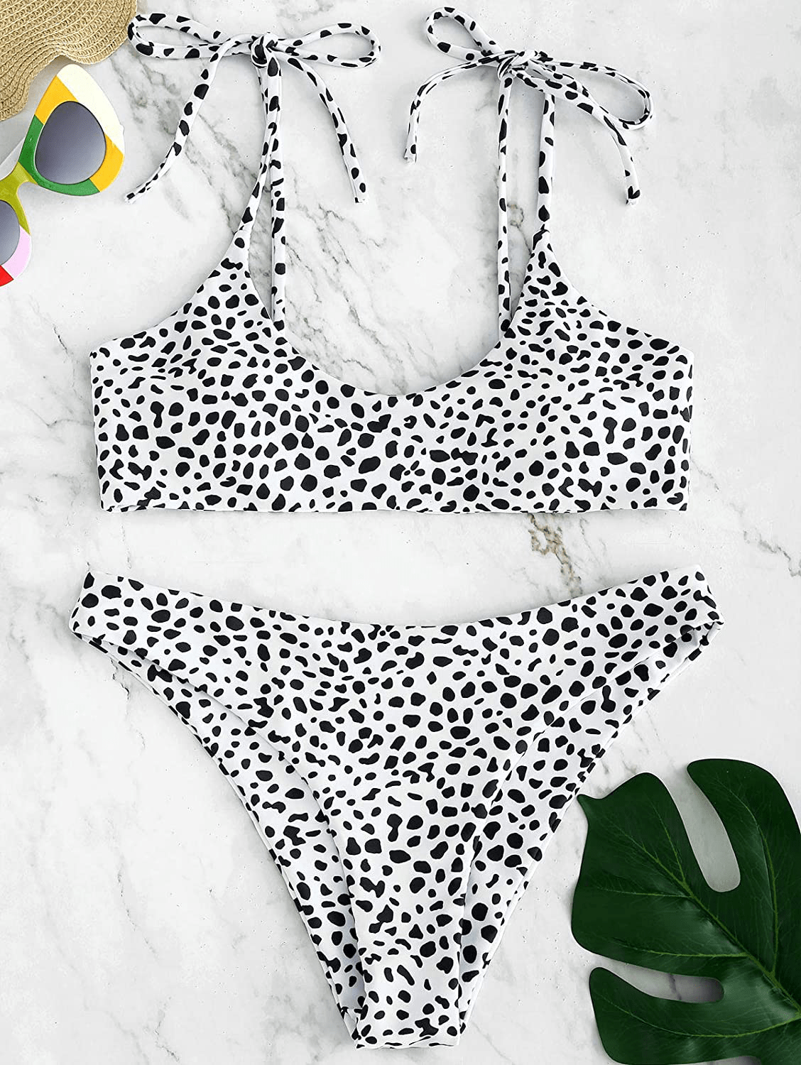 ZAFUL Women's Sexy Tie Shoulders Ribbed Bikini Set Padded Strap Triangle Swimsuit Apparel & Accessories > Clothing > Swimwear ZAFUL   