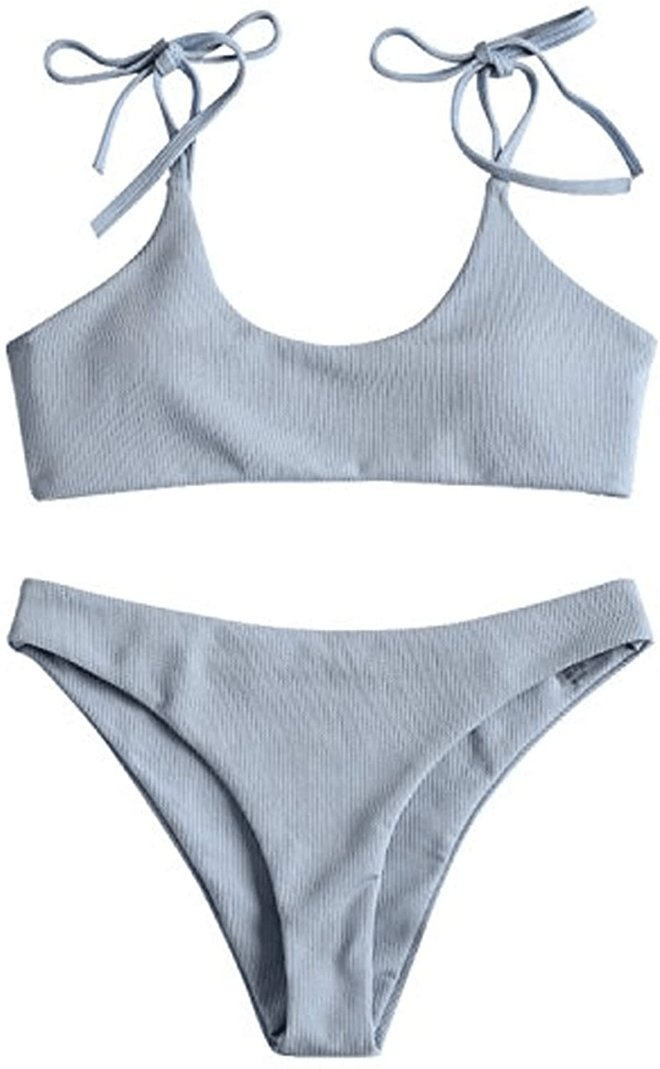 ZAFUL Women's Sexy Tie Shoulders Ribbed Bikini Set Padded Strap Triangle Swimsuit Apparel & Accessories > Clothing > Swimwear ZAFUL Blue Medium 