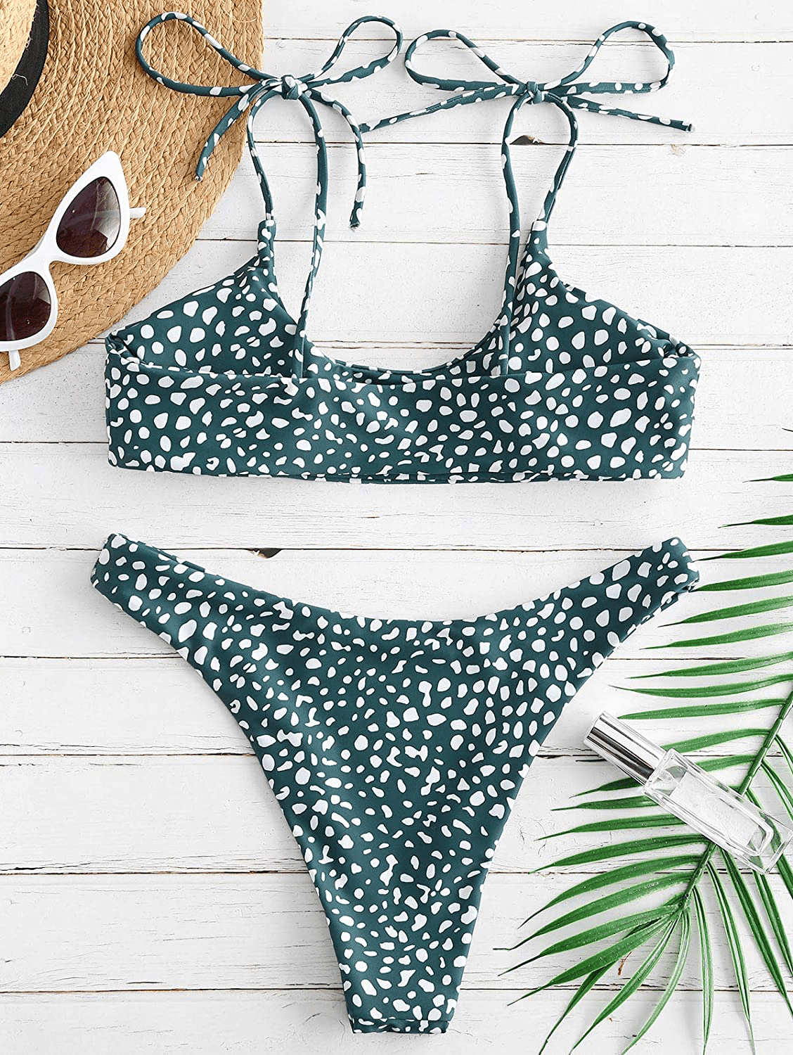 ZAFUL Women's Sexy Tie Shoulders Ribbed Bikini Set Padded Strap Triangle Swimsuit Apparel & Accessories > Clothing > Swimwear ZAFUL   