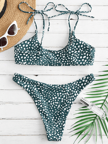 ZAFUL Women's Sexy Tie Shoulders Ribbed Bikini Set Padded Strap Triangle Swimsuit Apparel & Accessories > Clothing > Swimwear ZAFUL   