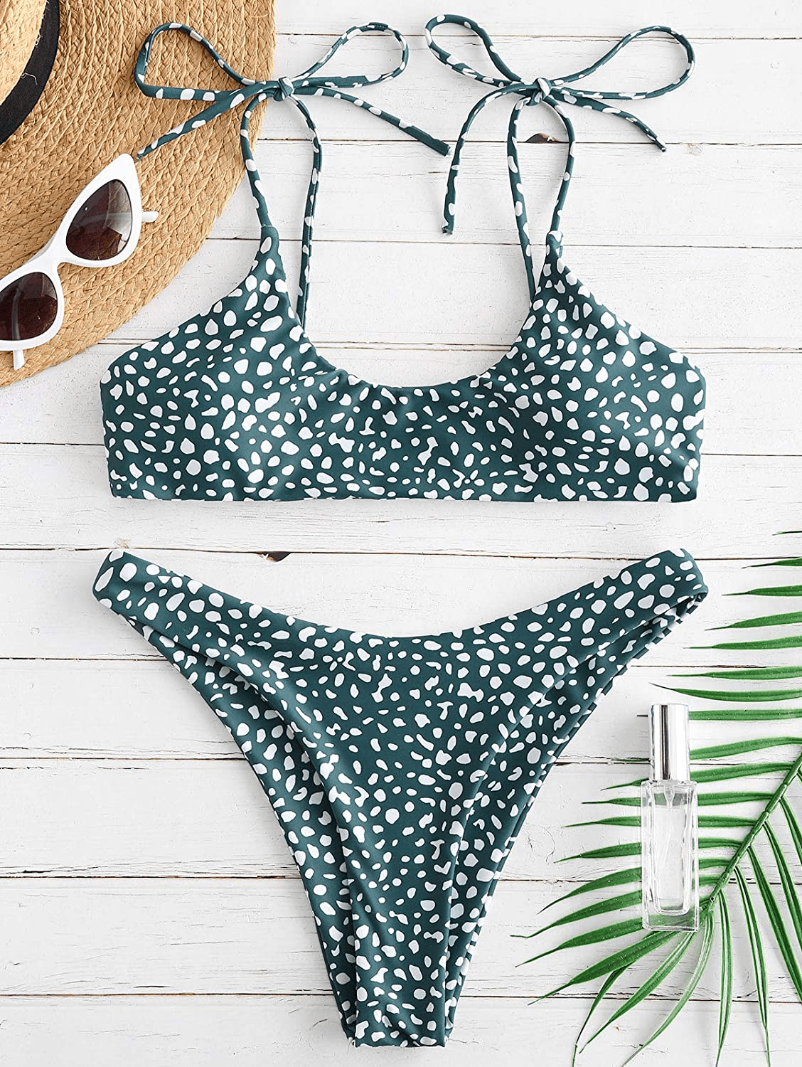 ZAFUL Women's Sexy Tie Shoulders Ribbed Bikini Set Padded Strap Triangle Swimsuit Apparel & Accessories > Clothing > Swimwear ZAFUL   
