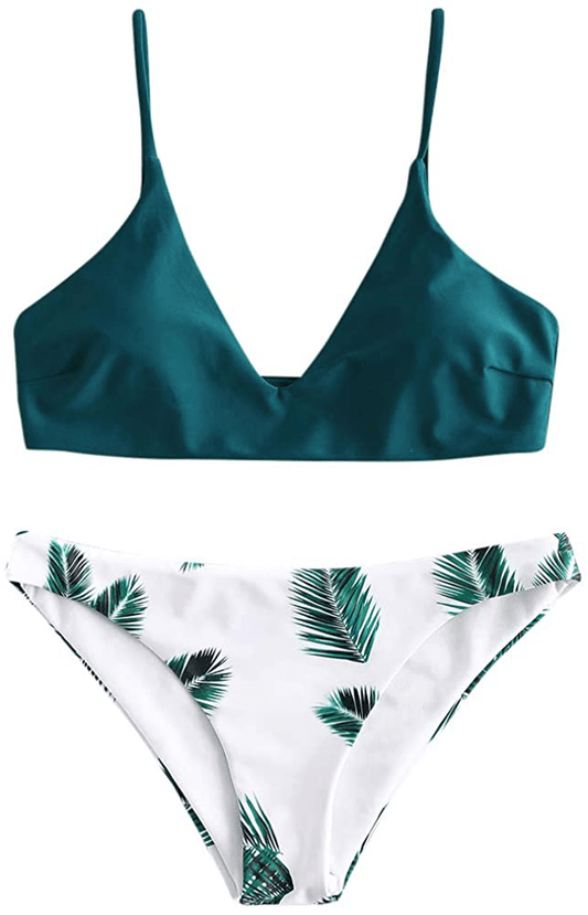 ZAFUL Women's Solid Spaghetti Strap Bralette Bikini Set Two Piece Swimsuit Apparel & Accessories > Clothing > Swimwear ZAFUL X-blue Small 
