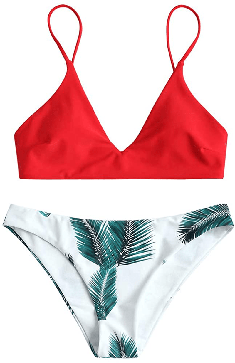 ZAFUL Women's Solid Spaghetti Strap Bralette Bikini Set Two Piece Swimsuit Apparel & Accessories > Clothing > Swimwear ZAFUL X-red Small 