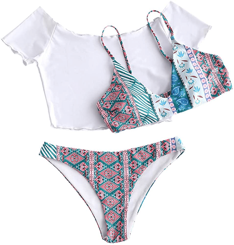 ZAFUL Women's Solid Spaghetti Strap Bralette Bikini Set Two Piece Swimsuit Apparel & Accessories > Clothing > Swimwear ZAFUL A-light Green Small 