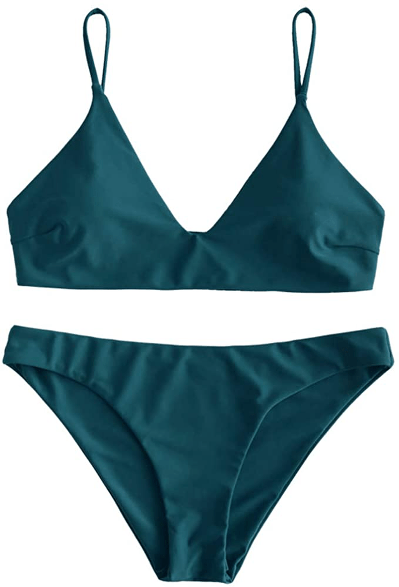 ZAFUL Women's Solid Spaghetti Strap Bralette Bikini Set Two Piece Swimsuit Apparel & Accessories > Clothing > Swimwear ZAFUL Peacock Blue Medium 