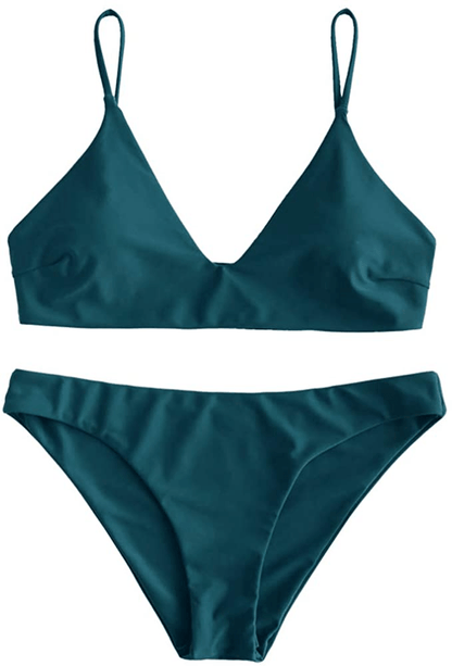 ZAFUL Women's Solid Spaghetti Strap Bralette Bikini Set Two Piece Swimsuit Apparel & Accessories > Clothing > Swimwear ZAFUL Peacock Blue Medium 
