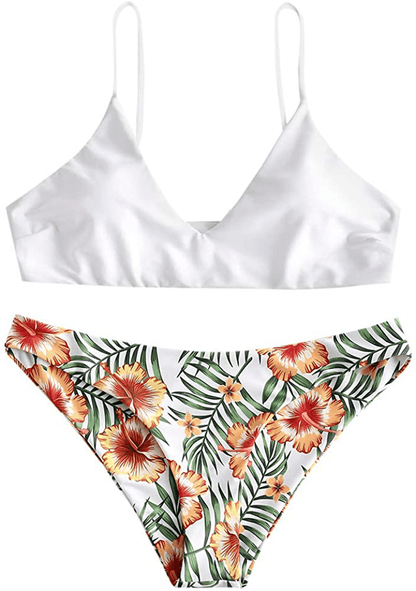 ZAFUL Women's Solid Spaghetti Strap Bralette Bikini Set Two Piece Swimsuit Apparel & Accessories > Clothing > Swimwear ZAFUL Ya-white Large 