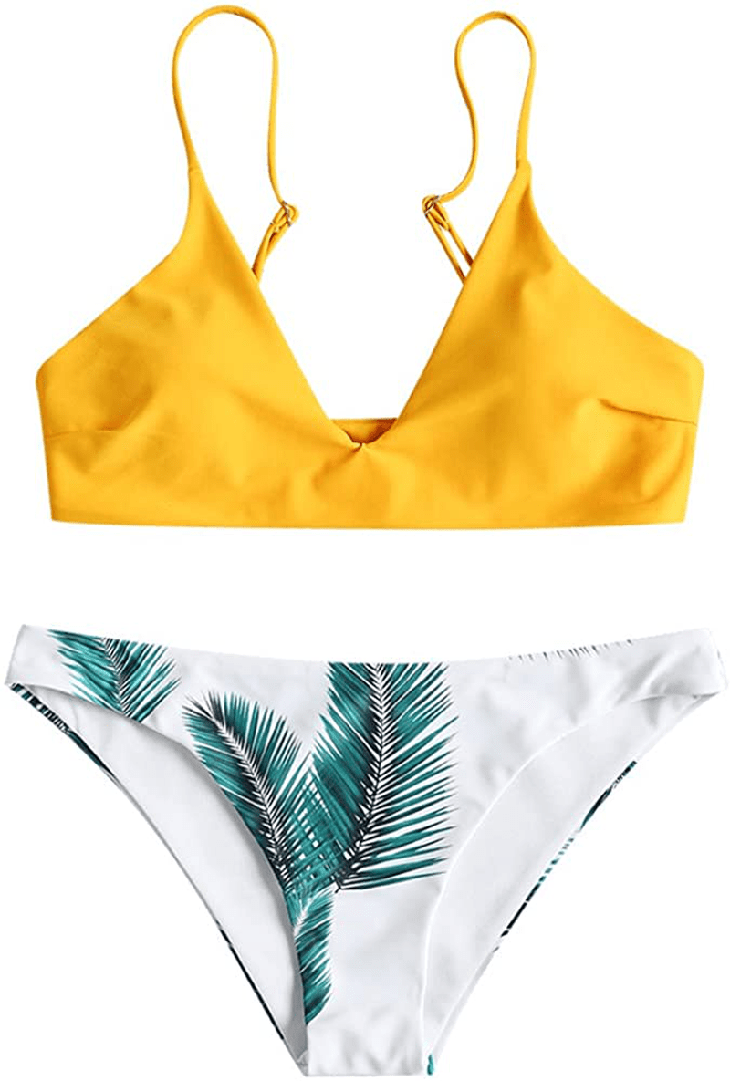 ZAFUL Women's Solid Spaghetti Strap Bralette Bikini Set Two Piece Swimsuit Apparel & Accessories > Clothing > Swimwear ZAFUL X-yellow Small 