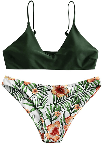 ZAFUL Women's Solid Spaghetti Strap Bralette Bikini Set Two Piece Swimsuit Apparel & Accessories > Clothing > Swimwear ZAFUL Ya-green Small 
