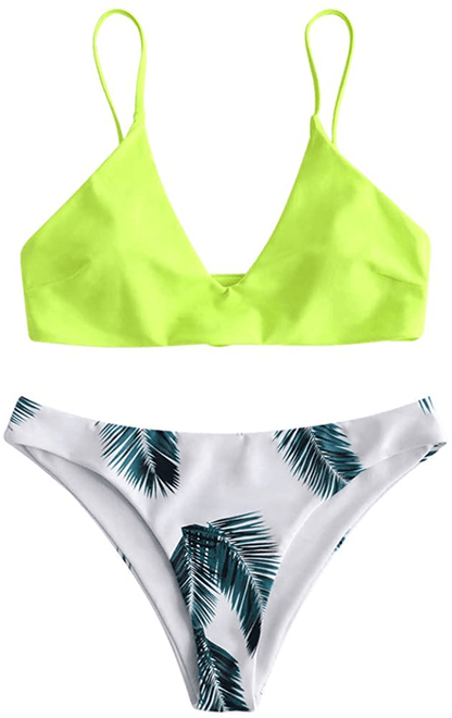 ZAFUL Women's Solid Spaghetti Strap Bralette Bikini Set Two Piece Swimsuit Apparel & Accessories > Clothing > Swimwear ZAFUL X-green Yellow Medium 