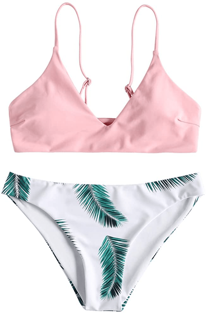 ZAFUL Women's Solid Spaghetti Strap Bralette Bikini Set Two Piece Swimsuit Apparel & Accessories > Clothing > Swimwear ZAFUL X-pink Small 