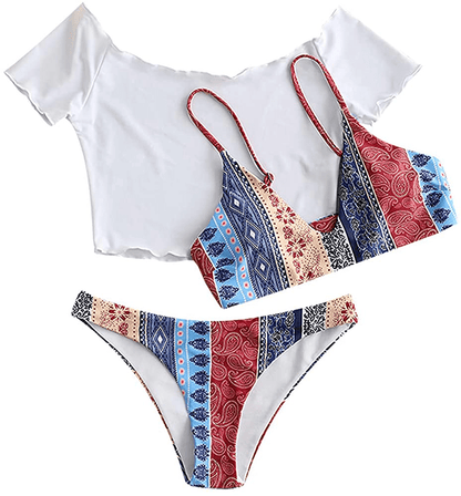 ZAFUL Women's Solid Spaghetti Strap Bralette Bikini Set Two Piece Swimsuit Apparel & Accessories > Clothing > Swimwear ZAFUL A-coffee Large 