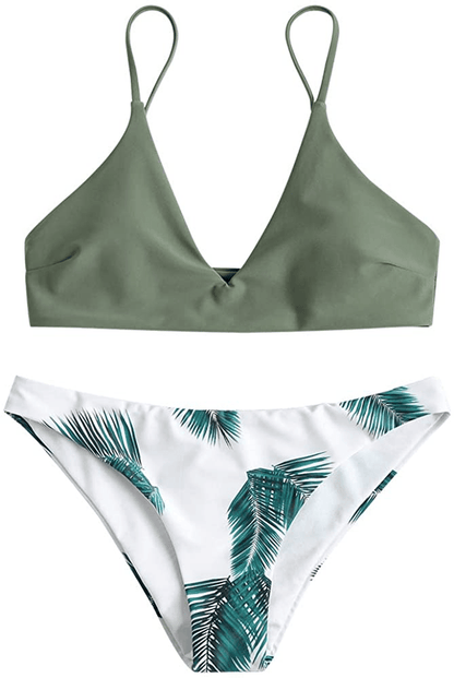 ZAFUL Women's Solid Spaghetti Strap Bralette Bikini Set Two Piece Swimsuit Apparel & Accessories > Clothing > Swimwear ZAFUL X-green Medium 