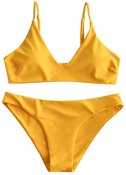 ZAFUL Women's Solid Spaghetti Strap Bralette Bikini Set Two Piece Swimsuit Apparel & Accessories > Clothing > Swimwear ZAFUL Deep Yellow Small 
