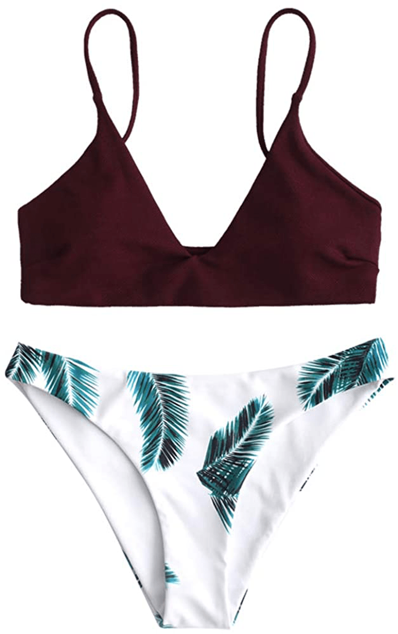 ZAFUL Women's Solid Spaghetti Strap Bralette Bikini Set Two Piece Swimsuit Apparel & Accessories > Clothing > Swimwear ZAFUL Yb-maroon Medium 