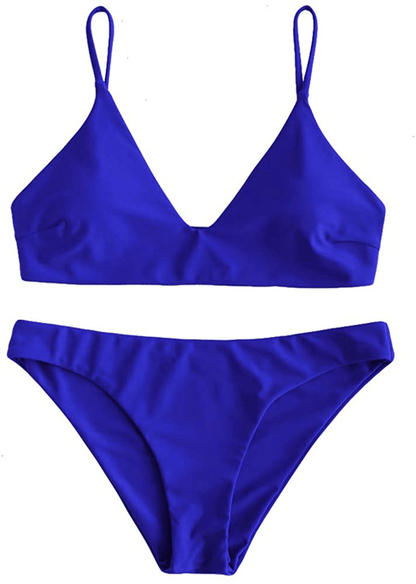 ZAFUL Women's Solid Spaghetti Strap Bralette Bikini Set Two Piece Swimsuit Apparel & Accessories > Clothing > Swimwear ZAFUL Cobalt Blue Large 