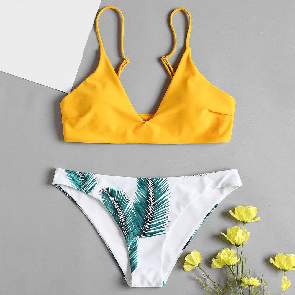 ZAFUL Women's Solid Spaghetti Strap Bralette Bikini Set Two Piece Swimsuit Apparel & Accessories > Clothing > Swimwear ZAFUL   
