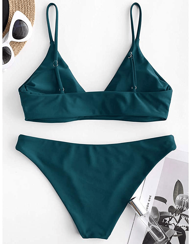ZAFUL Women's Solid Spaghetti Strap Bralette Bikini Set Two Piece Swimsuit Apparel & Accessories > Clothing > Swimwear ZAFUL   